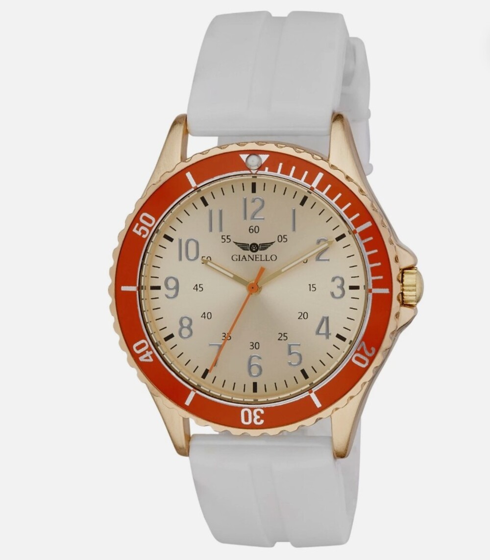 Gianello Vinci Silicone Diver Strap Orange Gold & White Wristwatch - NIB